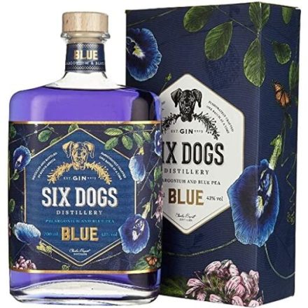 Six Dogs Blue gin díszdobozban 43% 0.7l